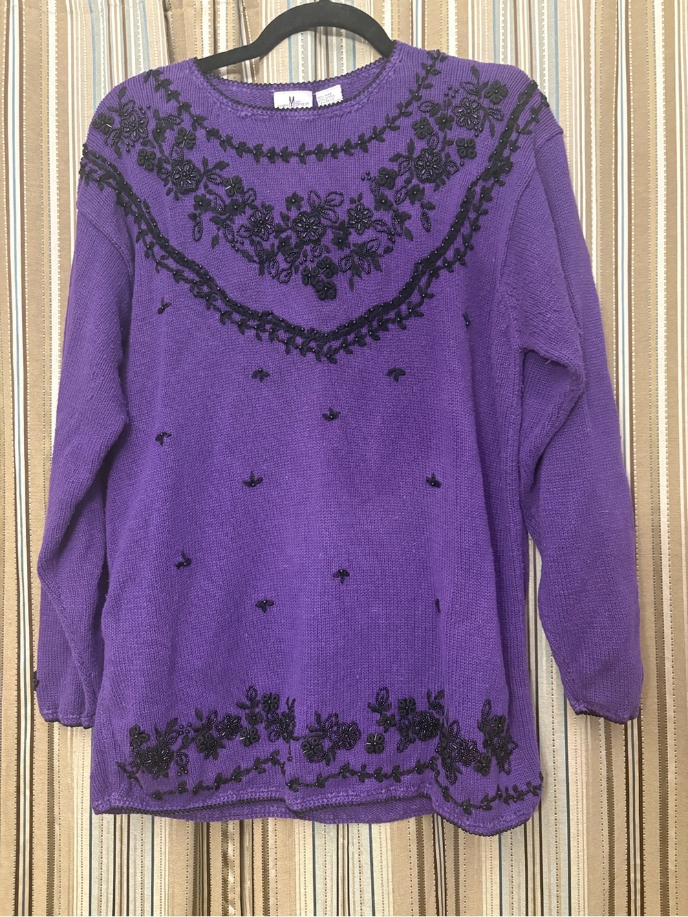 Purple beaded Crewneck Sweater
